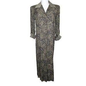 VTG Green Floral Paisley Maxi Shirtdress 14 Cottagecore Teacher Boho Modest 90s